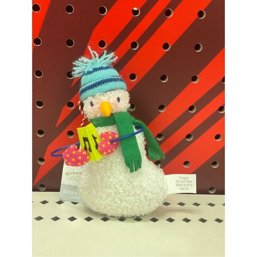 Faux Shearling Singing Snowman with Blue Hat Christmas Tree Ornament White Wonde